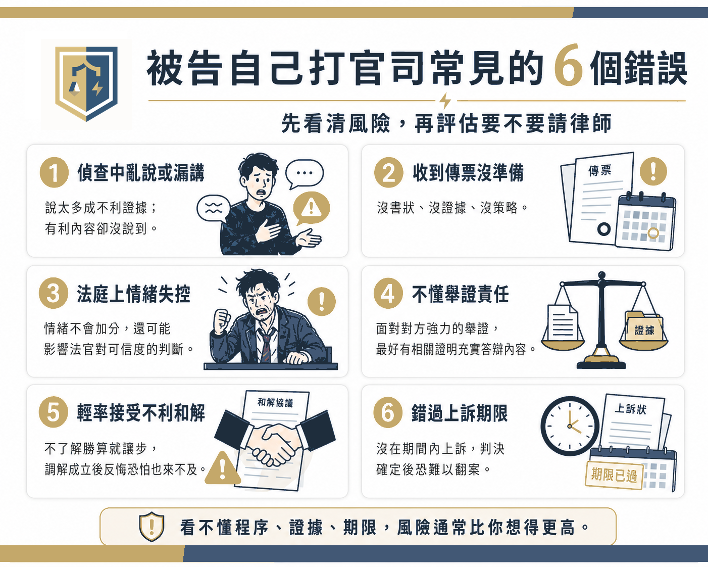 被告自己打官司常見的6個錯誤