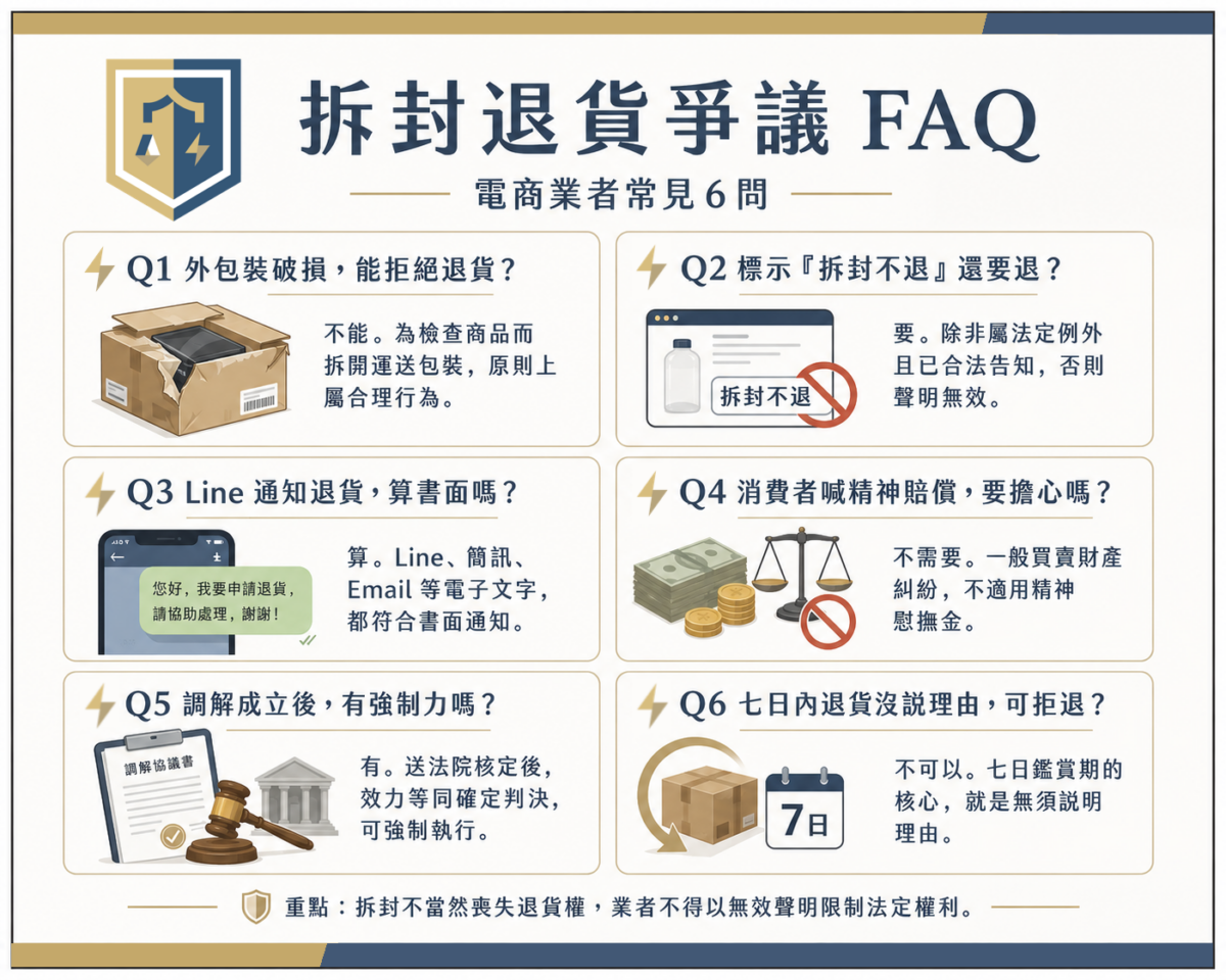 鄭羽翔律師回覆拆封退貨爭議常見問題