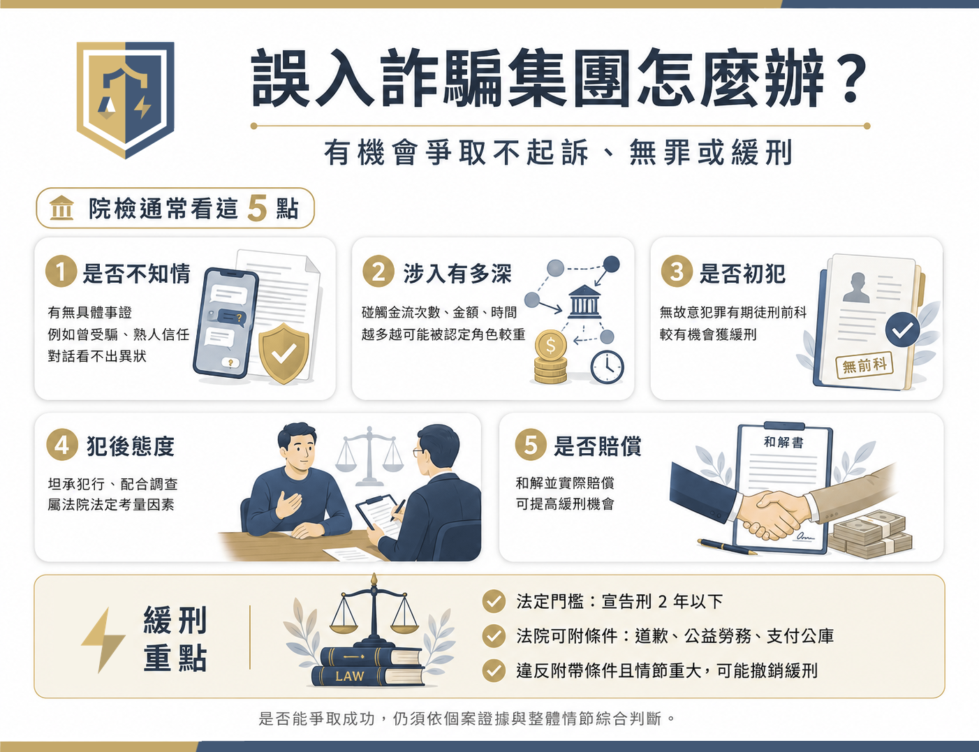誤入詐騙集團怎麼辦有機會爭取不起訴無罪或緩刑